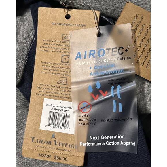 NWT Tailor Vintage Airotec Long Sleeve Navy & Gray Henley Small - Picture 8 of 8